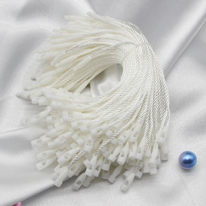 1000pc Plastic Tag White Beige Black Hang Tag Polyester Rope String Snap Lock Pin Loop Tie Fasteners Washable Shoes Garment Labels