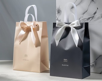 High-End Custom Paper Shopping Bag With Logo–Boutique Retail Bag With Bow,Ideal Clothes Merchandise Bag,Wedding Favor Bags for Luxury Brands