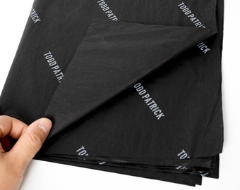 Logo-Markenverpackungen Schwarze Seidenpapiere, Seidenpapierbögen, Schwarzes Geschenkpapier, Geschenkpapier mit Benutzerdefiniertem Logo, personalisiertes Logo