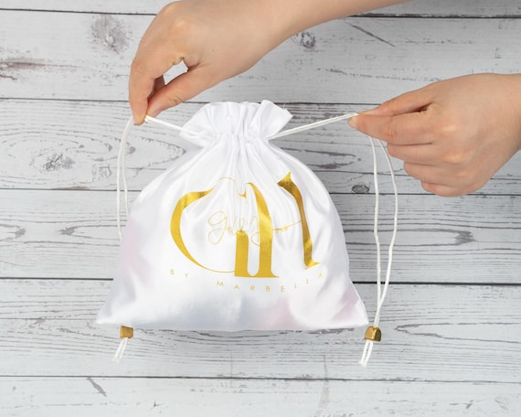 printed custom silk drawstring bags