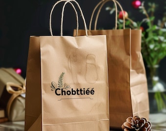 Sacs en papier marron personnalisés avec logo - Sacs de transport de haute qualité avec poignée, sacs cadeaux idéaux, sacs à provisions