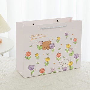 100pcs Custom Paper Bags With Logo, Cute Bear Bags, Shopping Bags, Clothing Paper Bags With Handle, Personalized Boutique Logo Bags