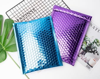 100pcs Custom Glossy Air Bubble Bag, Purple Bubble Mailer with logo printed, Self-Adhesive Poly Mailer, Resealable Waterproof Shipping Bag