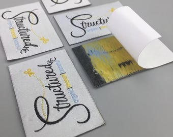 100 Custom adhesive Woven Label High Density Sewing Labels Neck Label adhesive Clothing Label Fabric Tag Damask Professional Garment