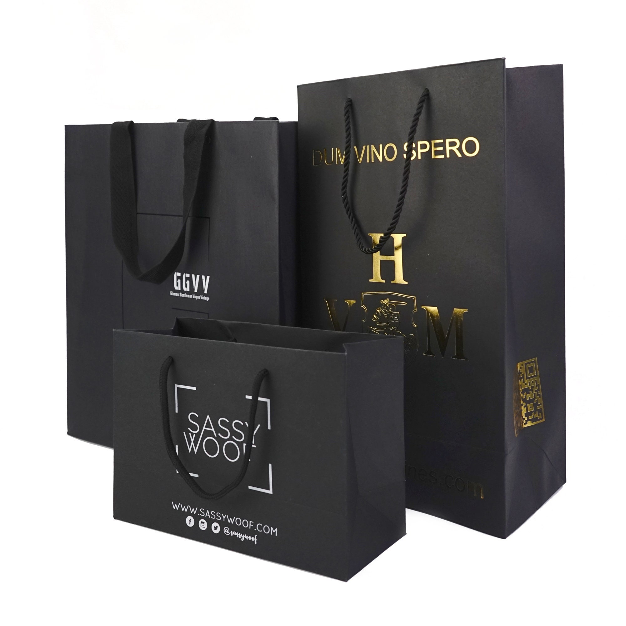 100pcs Custom Paper Bags Logo Print Bags Black Matte Paper Etsy