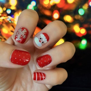 Holiday Wishes | Red, White and Silver Glitter Christmas Santa Design Nail Wraps