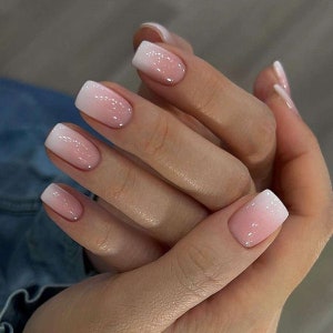 Pink Whispers | Pink and White Ombre Press On Nails