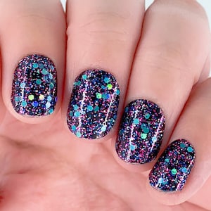 Cosmos | Black with Multicolour Glitter Nail Wraps