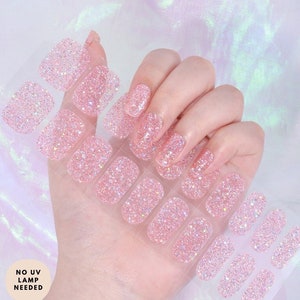 Pink Marshmallow | Pink Glitter 100% Cured Gel Nail Strips