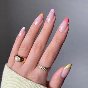 Rainbow Love | Pastel Rainbow French Tip Press On Nails