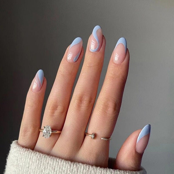 Navy Lace | Blue Swirl Design Press On Nails