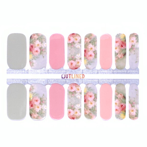 Boutique | Pale Pink and Green Floral Design Nail Wraps