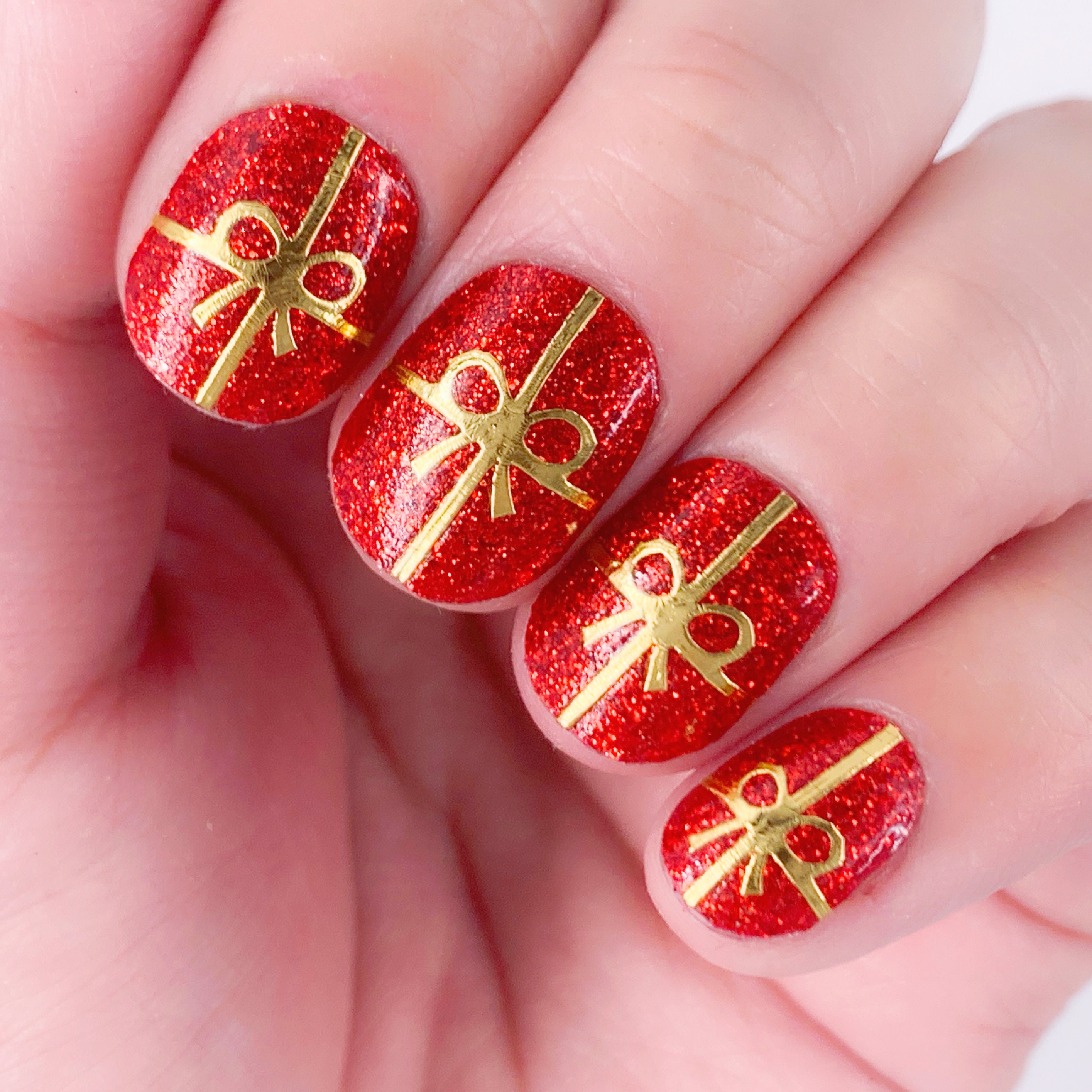 On Holiday Glitter Red Bow Tie Pattern Nail Wraps - Etsy