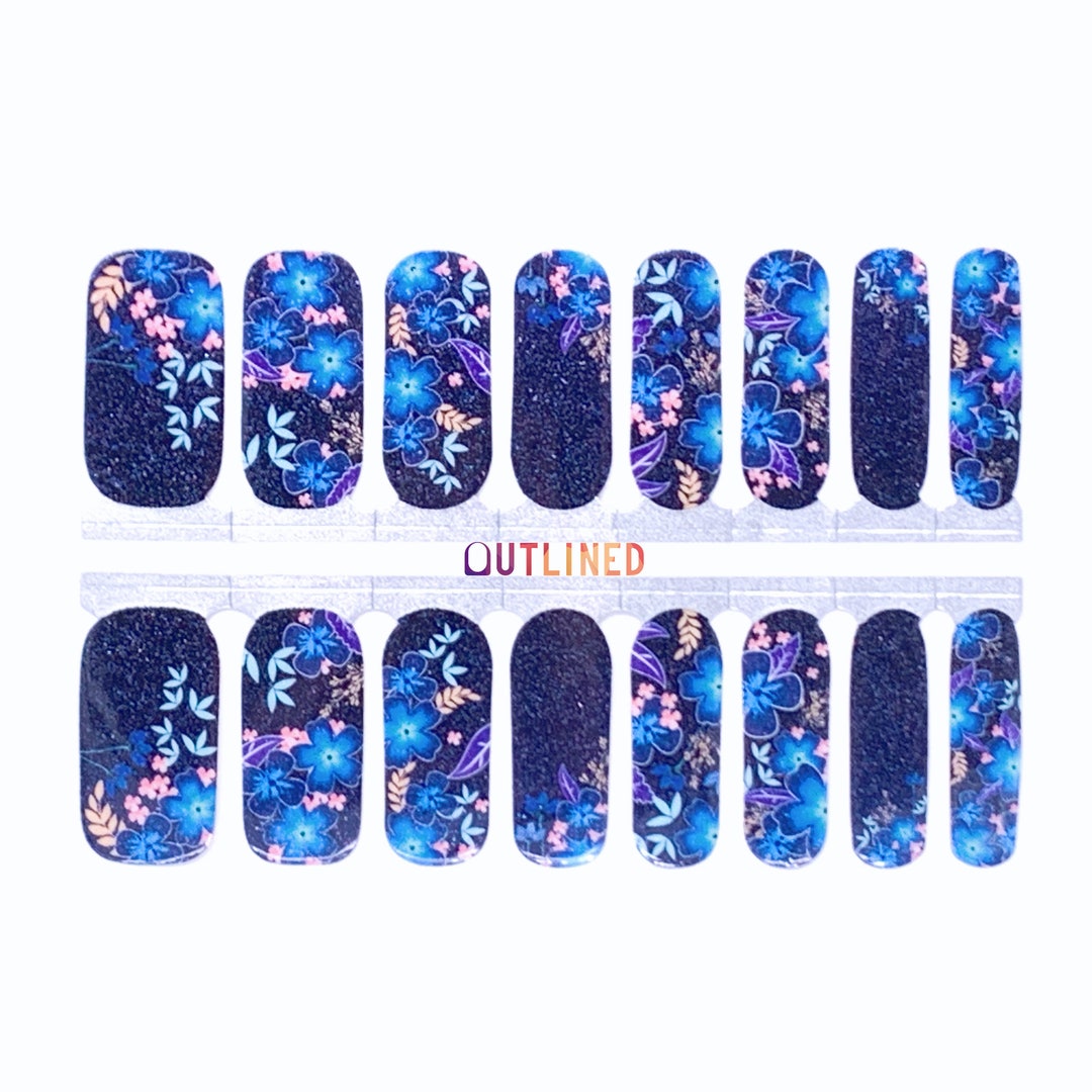 Kingston Glitter Floral Print Nail Wraps Etsy