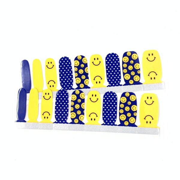Emoji | Blue and Yellow Smiley Face Design Nail Wraps