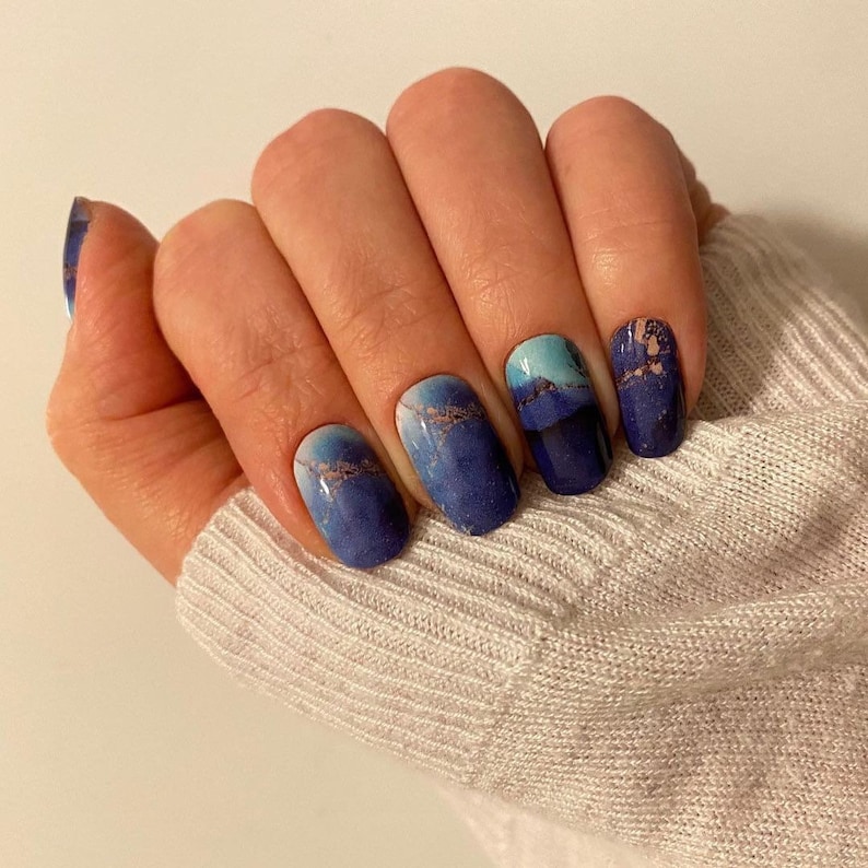 Blue Marble Pattern Nail Wraps