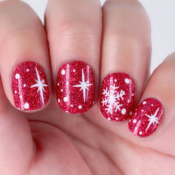 5D Engraved Christmas Snowflake Nail Stickers White Red Nails DIY  Decoration | eBay