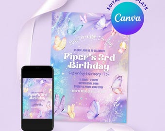 Butterfly Birthday Invitation, Pastel Butterfly Party Invite (Editable Digital Template)