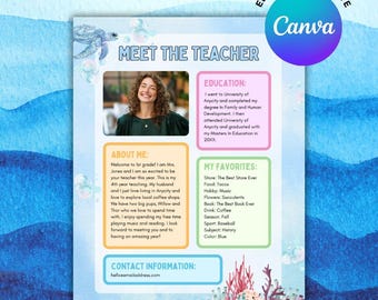 Bewerkbaar Under the Sea Meet the Teacher-sjabloon, Ocean Theme Teacher Introductie, Back to School Classroom afdrukbaar