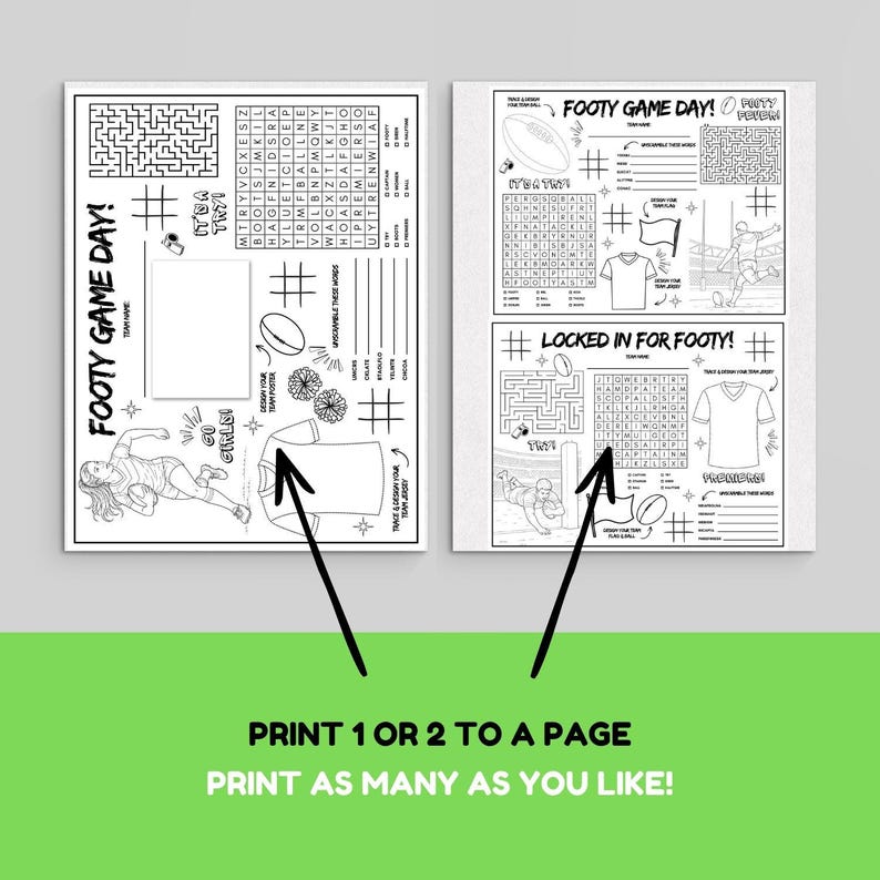 NRL Football Activity Pages Printable, Australian Football Game Day ...