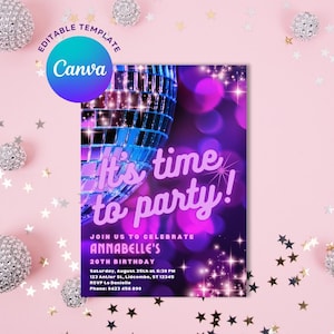 Editable Disco Birthday Invitation: 70s Dance Party (Canva Template)