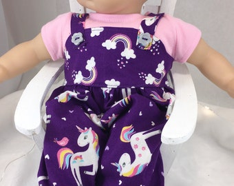 15 inch baby doll Unicorn jumpsuit, fits Bitty Baby