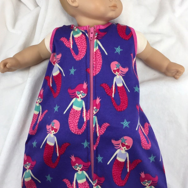 15 inch baby doll mermaid sleeper,  mermaid sleeveless sleeper sack, made to fit like Bitty Baby clothes, baby doll pajamas