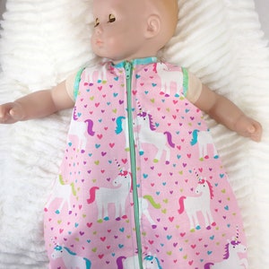 15 inch baby doll unicorn sleeper,  sleeveless sleeper sack, made to fit like Bitty Baby clothes, baby doll pajamas