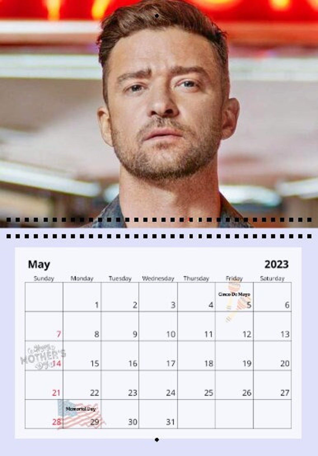 Justin Timberlake 2023 Wall Calendar Etsy