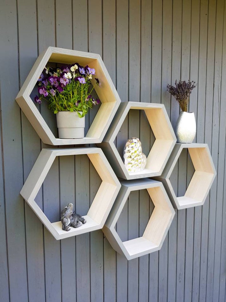 Hexagon Shelves Set of 3/pine Hexagon/eco Wood/ Floating Etsy