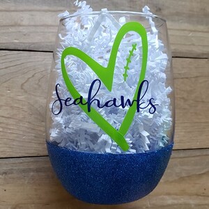 Seahawks Heart Stitch Wine Glass