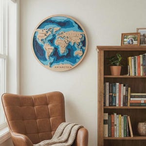 3D Layered Wood World Map Art