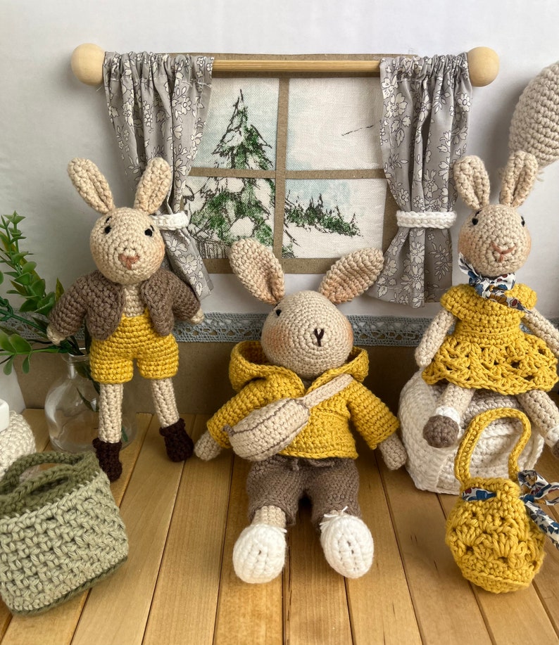 Famille doudou poupée lapin enfant jouet vêtement poupon fait main crochet. Famille Lapinou. image 8