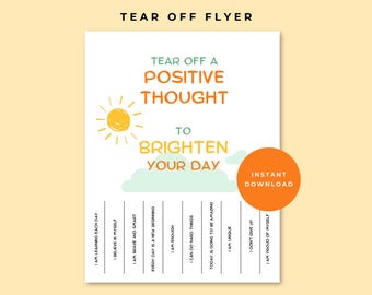 Positive affirmations for kids tear off flyer, school social worker office decor, affirmation cards, therapy wall art, counselor, classroom