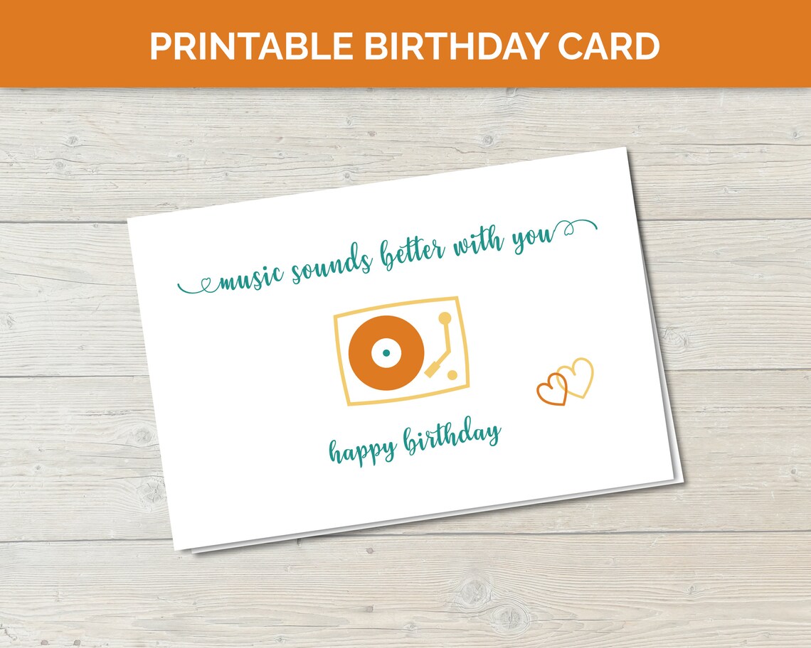 Printable Birthday Card, Music Theme Gift, Birthday Card Music, Song ...