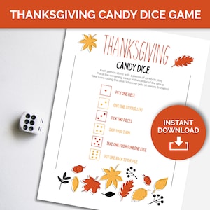 Thanksgiving candy dice game, a fun Thanksgiving game for family game night, Thanksgiving dice game, fall games for kids, family reunion