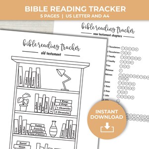 Bibellese-Tracker zum Ausmalen, Bibelstudie zum Alten und Neuen Testament zum Ausdrucken, Bibelkapitel-Leseprotokoll, Schriftlesung