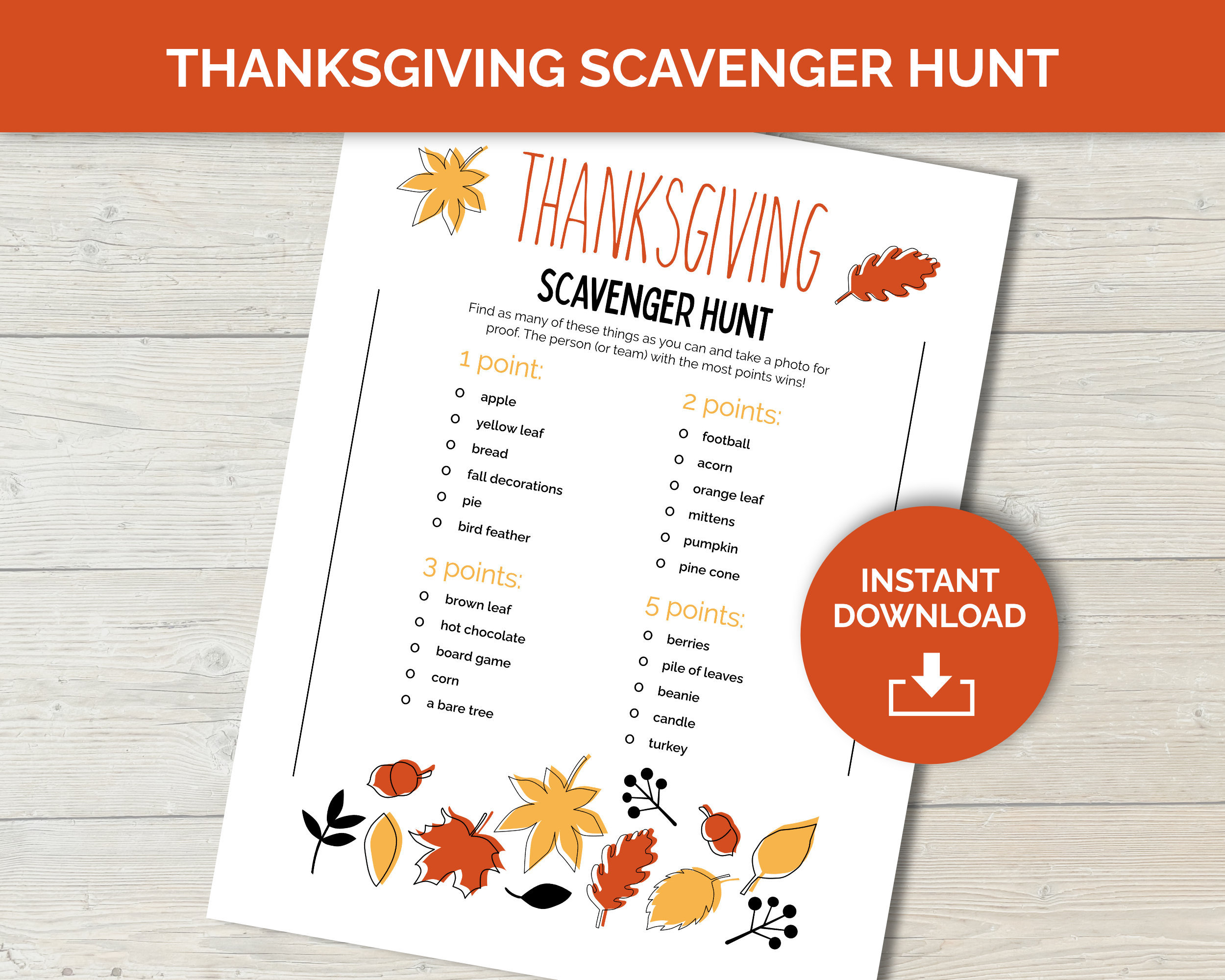 Thanksgiving Scavenger Hunt Printable Game, Thanksgiving Family Game, Scavenger Hunt for Adults ...