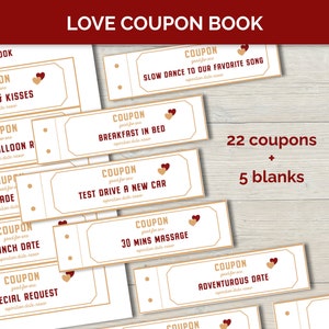 Couples anniversary or Valentine’s day love coupon book, 1 year anniversary gift for boyfriend, romantic coupons for him, blank coupon book