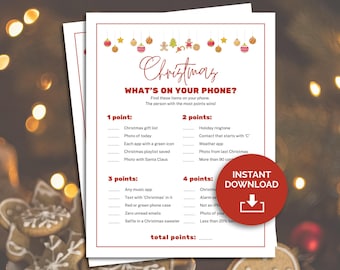 Christmas what's on your phone game, play as a family Christmas dinner table game, teen phone scavenger hunt or fun friendsmas game