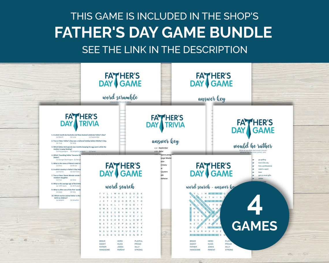 Father's Day Word Search Printable Game, Fun Word Scramble for Family ...