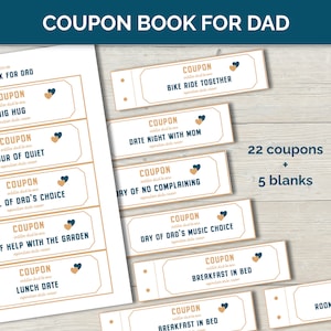 Birthday or fathers day coupon book, printable dad coupons book, father&#39;s day or birthday gift from kids, blank coupon book, diy gift