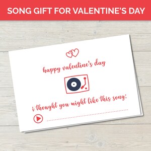 Valentine&#39;s day song gift card, galentines day card printable, playlist valentine gift for him meaningful, music lover gift for boyfriend