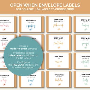 Sur commande : enveloppes ouvertes pour l'université, plus de 80 étiquettes pour enveloppes ouvertes à offrir à votre fille ou votre fils qui va à l'université ou déménage