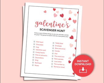 Galentine’s Scavenger Hunt game, Valentine’s Day Treasure Hunt printable game, Girls Night Party Activity, ladies night game, teen scavenger