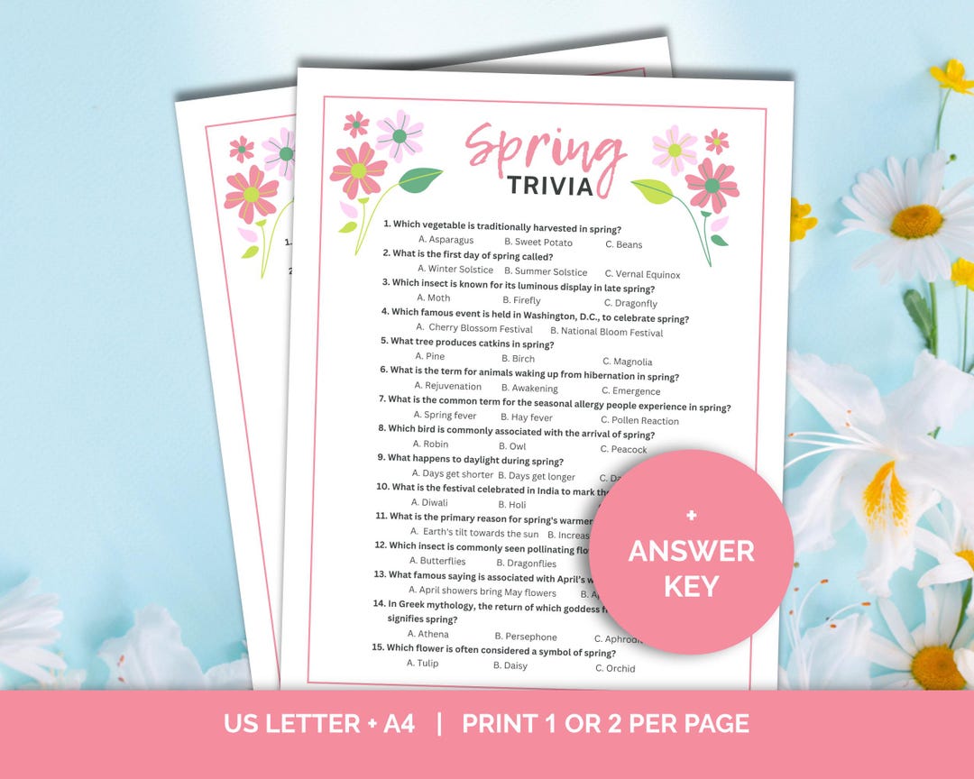 Printable Spring Trivia Questions Spring Trivia Game, Printable Tea Party Game, Spring Trivia Quiz ...