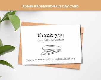 Administrative professionals day card, printable thank you card to give to your virtual assistant, school secretary or other admin staff