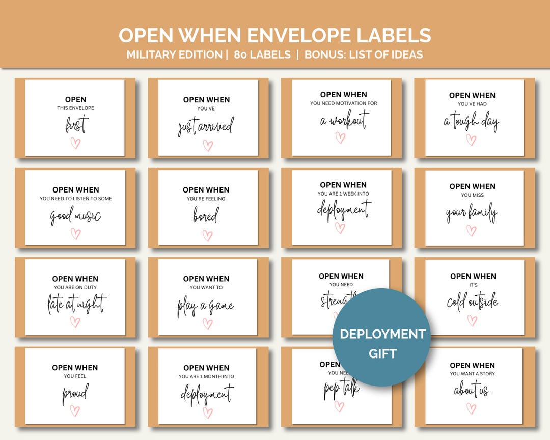 Deployed Label Open When Envelope Labels Military Edition, Deployment Gift for Husband ...