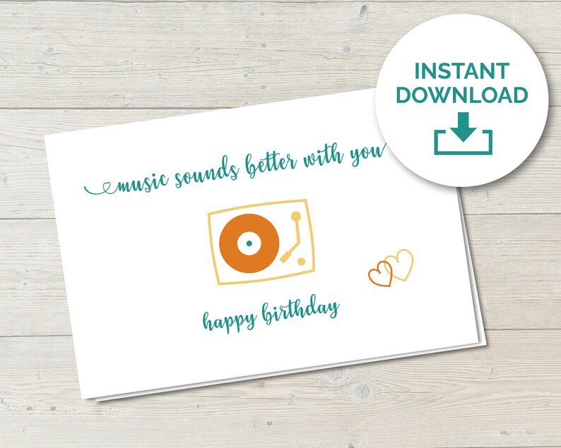 Printable Birthday Card Music Theme Gift Birthday Card - Etsy