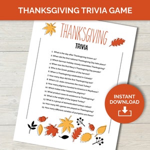 Thanksgiving trivia game for adults, a fun game for family game night or as family reunion game, Thanksgiving trivia questions, fall games